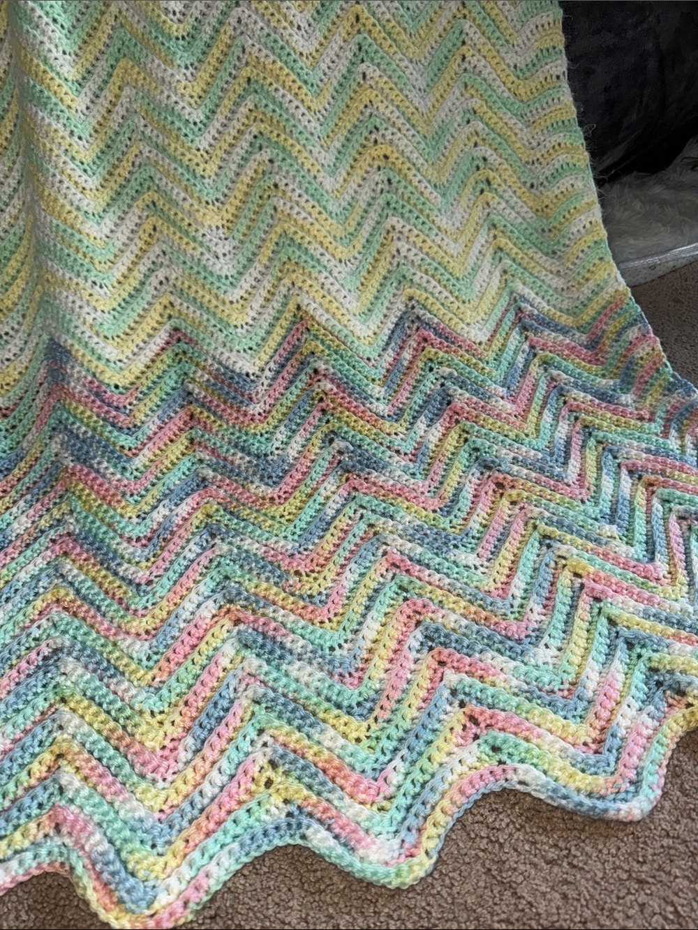 Pastel Chevron Crochet Throw Blanket - Soft Multicolor - Picture 2 of 6